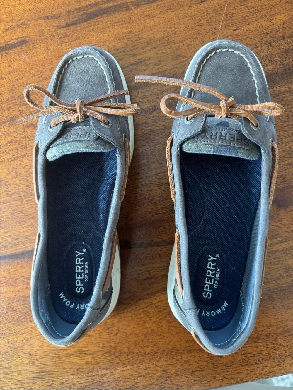 Sperry Women's Gray Canvas Boat Shoes with Tan Leather Laces